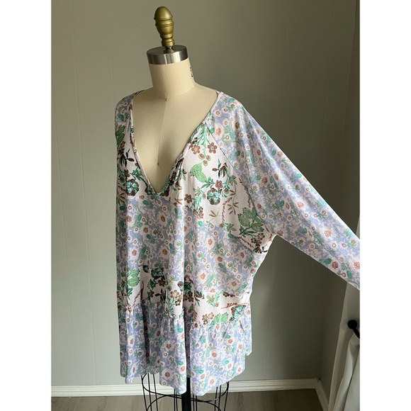 Free People Isabelle Floral Tunic Top Medium Baggy Oversized Flowy Peasant Boho - Picture 5 of 16